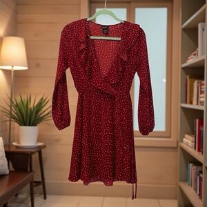 Rue21 Red Polka Dot Long Sleeve Ruffle Wrap Dress | XS | Flowy & Feminine